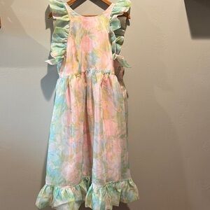 NEW Selkie Maison Amory Ruffle Romance Midi Puff Pastel Paints Pink Green Dress